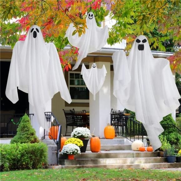 5 Pack Hanging Ghosts Halloween Decor - 27.5" Cute Flying Ghosts - Picture 6 of 6